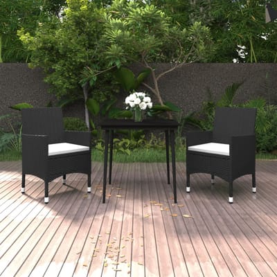 vidaXL - 3-delige - Tuinset - met - kussens - poly - rattan - en - glas