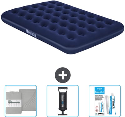 Bestway luchtbed - Twijfelaar - 137 x 191 x 22 cm - Blauw - Inclusief Hoeslaken - Pomp en Reparatieset
