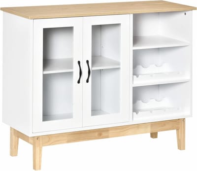 Wijnkast met Glazen Deur en Opbergruimte voor 8 Flessen - Dressoir voor Keuken en Eetkamer