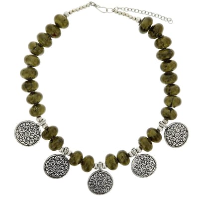 Behave - Ketting met glaskralen - Zwart zilverkleur - Boho chic stijl