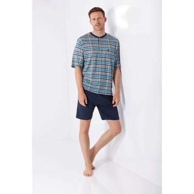 Geruite heren shortama van Hajo - Blauw - Maat - 48
