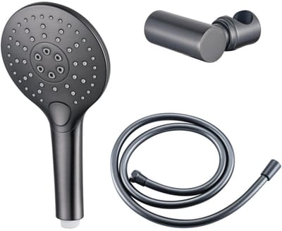 FugaFlow Eccelente Acces Handdoucheset - Ø12 - rond - 3 straalsoorten - met houder - met gladde slang - 150cm - Geborsteld Gunmetal PVD