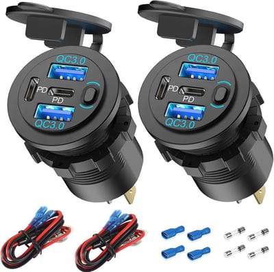 Thijox - 2 Verpakkingen 78W 4 Poorten USB Auto Oplader - Supersnel Dual PD3.0 & QC3.0 - Meerdere USB-C Poorten voor Auto, Boot, Motorfiets - Vervangen