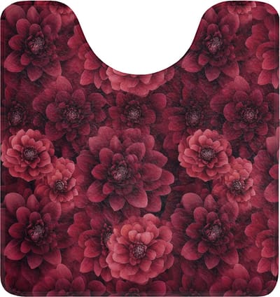 WC mat met uitsparing 55x60 cm - Antislip - Dahlias - Bloemen - Rood - Toiletmat met uitsnijding - Vloermat - Douchemat - Toilet tapijt - Toiletmatten