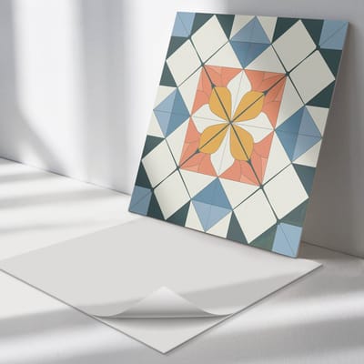 Wallfluent Vinyl Tegels - Geometrisch Bloemenpatroon Vloer Tegels PVC - 30 cm x 30 cm - Oranje PVC Tegels - Verpakking van 9 stuks - Vierkant PVC Tegels - Texturen Plaktegels - Zelfklevende PVC Tegels - Plaktegels Keuken en Badkamer