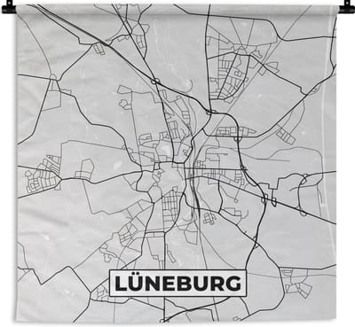 Wandkleed - Wanddoek - Duitsland - Stadskaart - Plattegrond - Kaart - Lüneburg - 180x180 cm - Wandtapijt