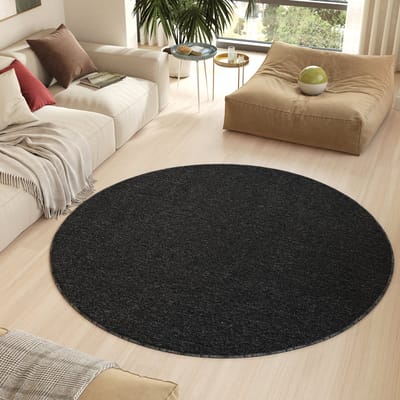 Tapiso Nizza Rond Vloerkleed Zwart Antislip Waasbaar Laagpolig Tapijt Kleed Maat- 100x100