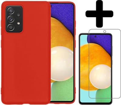 Hoesje - Met Screenprotector - Geschikt voor Samsung Galaxy A52 - Sterk & Shockproof - Back Cover - Siliconen Case - Telefoon Hoes - Telefoonhoesjes - Rood