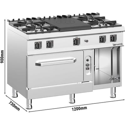 GGM Gastro Glühplatte & Gasherd - 39,5 kW - 5 Brenner - inkl. Gasbackofen Statisch - 6 kW