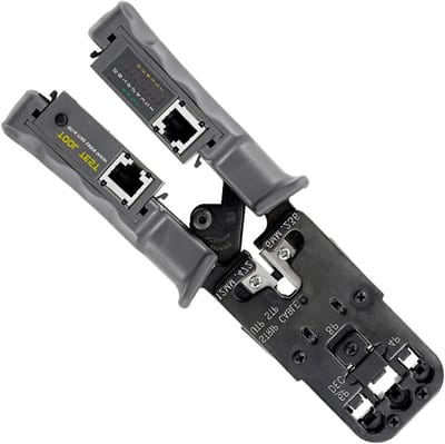 Krimptang met Tester - Netwerktang Stripper - Netwerkkabels Maken - 4-in-1 Functies - 20.6 cm - Grijs
