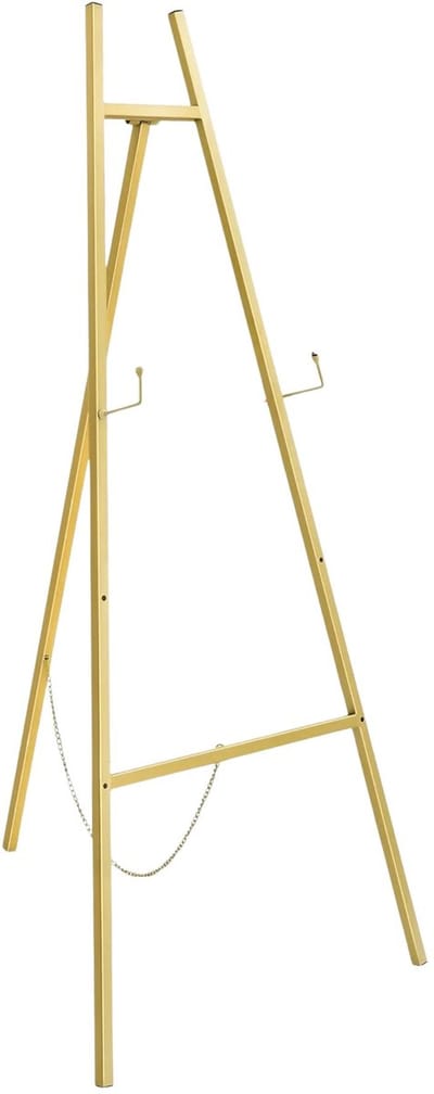 Kunstenaars-ezel / display statief – Voor kunst, schilderijen, posters en foto’s – Vloerstandaard voor presentatie – Metaal – Kleur: goud – 118 cm