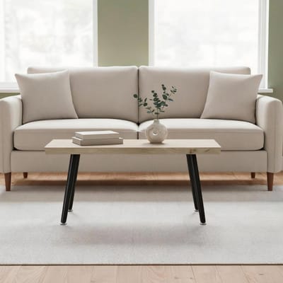 MODFU Salontafel - 4 Cm Dik Tafelblad En Stalen Poten - Scandinavisch - Voor Woonkamer - Hout - Eikenkleur - 100 X 50 X 45 Cm