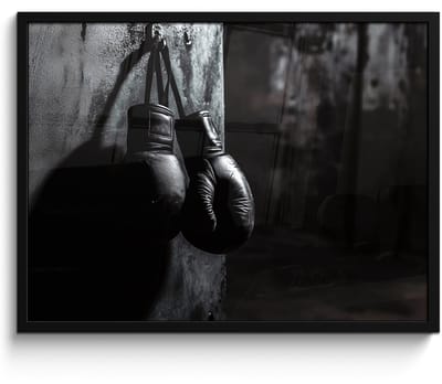 Poster in lijst - Fotolijst 70x50 cm - Posters - Bokshandschoenen - Muur - Duister - Zwart - Posterlijst zwart - Decoratie - Wanddecoratie woonkamer - Muurdecoratie slaapkamer