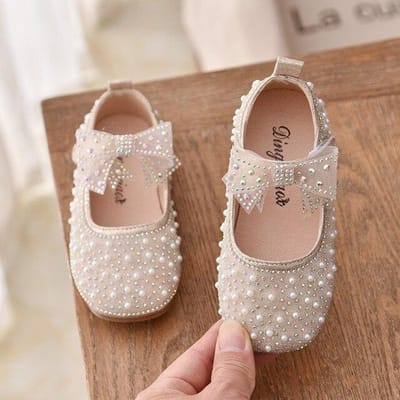 Chaussures princesse simples pour filles, chaussures plates peu profondes avec perles, à nœud papillon, nouvelle collection printemps automne 21