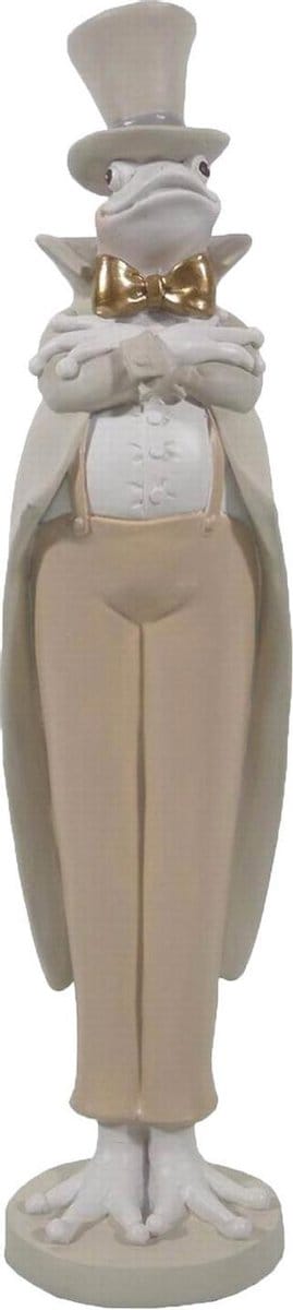 Clayre & Eef Beeld Kikker 7x7x32 cm Wit Geel Polyresin Woonaccessoires