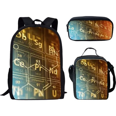 Klassiek Populair Scheikunde chemische formule 3D Print 3 stuks/Set leerling Schooltassen Laptop Dagrugzak Rugzak Lunchtas Etui