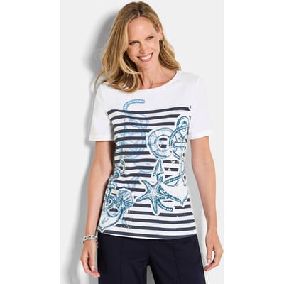 Maritiem, jersey shirt met glansdetails - wit / marine / gedess. - Gr. 19 van Goldner Fashion