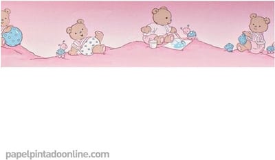 Behangrand Beren - Four Friends - Kinderbehang - Roze - Behangpapier - Behang Babykamer - Lieve Beer - 0.13 x 5M.