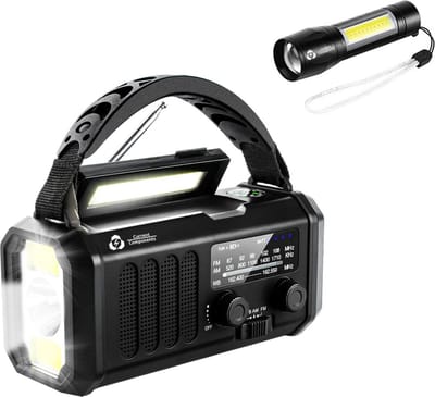 Noodradio - Solar Opwindbaar - 10.000mAh - Noodpakket - Powerbank Zonneenergie - Draagbare Radio - Zaklamp - Opwindbaar