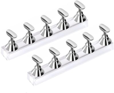 Daity 2-pack - Acryl nagel display standaard - Kristallen nagel standaard - Magnetische oefenstandaard - Nail Art Tools (Zilver)