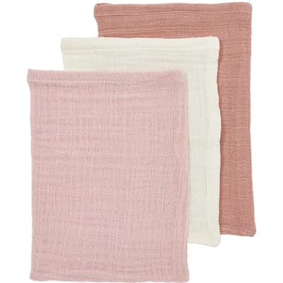 Meyco Baby Uni pre-washed hydrofiele doeken - 3-pack - pre-washed hydrofiel - soft rose/rose/natural - 70x70cm