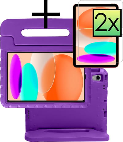 Hoes - Geschikt voor Apple iPad A16/A18 (2022/2025/2026) - 10.9 & 11 inch (10e, 11e & 12e generatie) - Met 2x Screenprotector - Kinderhoes Shockproof Bumper - Kidsproof Case - Tablet Hoesje - Kinder Cover - Paars