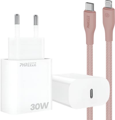 30w snellader met kabel geschikt voor iPhone en iPad met Lightning poort - Usb C adapter set
