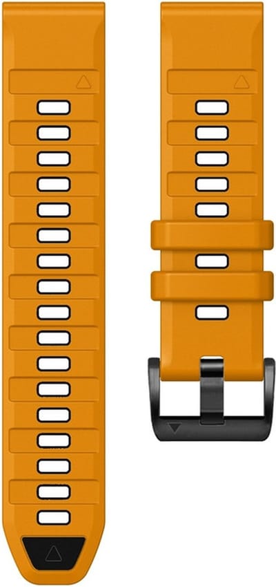 Siliconen bandje - geschikt voor Garmin Fenix 5 / 5 Plus / 6 / 6 Pro / 7 / 7 Pro / 8 (47 mm) / E (47 mm) / Epix (Pro) (2) 47 mm / Quatix 5 / 6 / 7 / 7 Pro / Approach S60 / S62 / S70 47 mm / MARQ / D2 Delta / D2 Mach 1 / Descent G1 - oranje-zwart