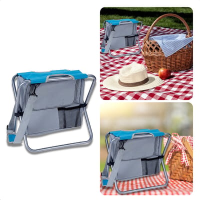 Vouwkruk met Koelbox - Koeltas Opvouwbaar - 30x30x20 cm - Campingstoel - Vissersstoel - Reistas - Stoel - Blauw - Inclusief EBOOK