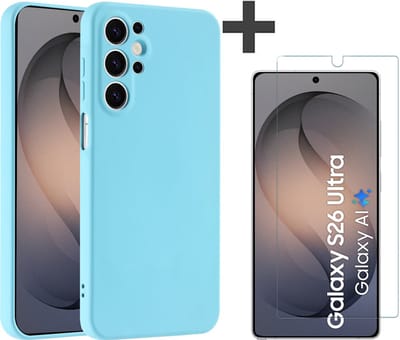 Hoesje geschikt voor Samsung Galaxy S26 Ultra hoesje zacht siliconen met gehard glas Screenprotector- Arara backcover - Blauw