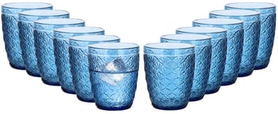 Vivalto Drinkglazen Tropical Shells - waterglazen - blauw transparant - glas - set 12x stuks - 290 ml - stapelbaar