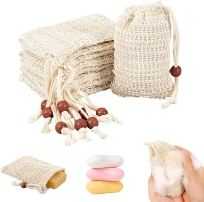 Set van 10 Biologische Zeepzakjes van 100% Katoen voor Solid Zeep, Ideaal voor Douche, Reizen en Badgebruik, 14cm x 9cm