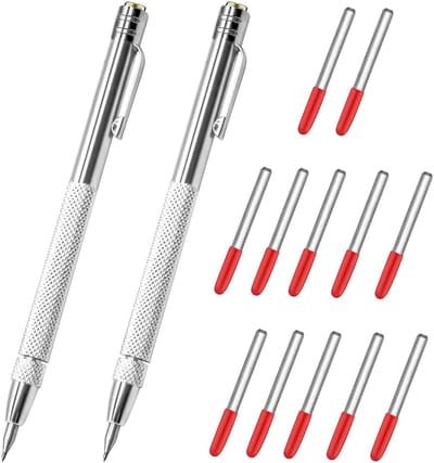 Allecto - Hardmetalen Scriber - Graveerpen met Reservepunten - Aluminium Tool - Zilver - Geschikt voor Glas en Keramiek - 2 Stuks