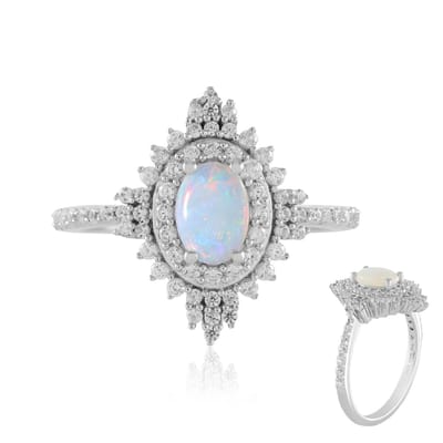 Cavill - Elegante Opaal Ring 0,321 ct - 925 Sterling Zilver Geplatineerd - Ovaal Design - 1,231 ct Zirkonia's