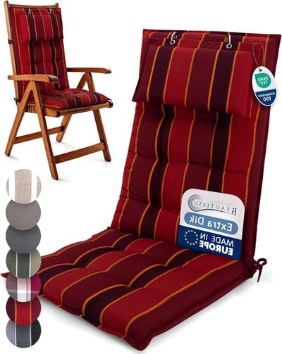 Duo Kussenset - Hoge rug - Buiten ontspannen - UV-bestendig stof - 120x50cm - Rood gestreept