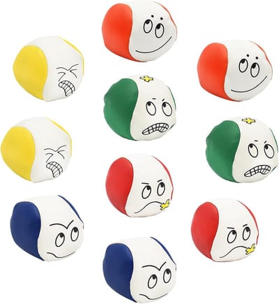 Set van 10 kleurrijke jongleerballen voor beginners, geschikt voor kinderen en volwassenen, zachte en leuke emoticon jongleerballen voor plezier en ontwikkeling van coördinatie