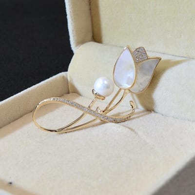 Schelp Tulp Broches Voor Vrouwen Mode Zirkonia Bloem Speld Bruiloft Accessoires 2 Kleuren Beschikbaar Cadeau goud