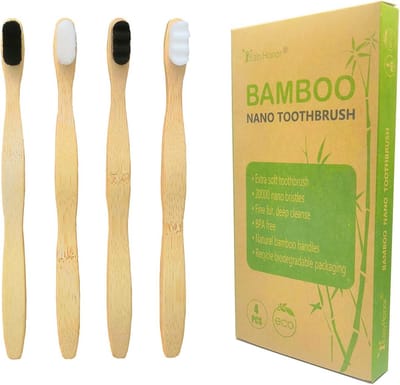 Extra Zachte Bamboe Tandenborstel met 20.000 Borstelharen, Micro-Nano, 4 Stuks
