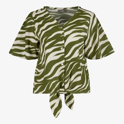 TwoDay geknoopte dames blouse zebraprint groen wit - Maat S