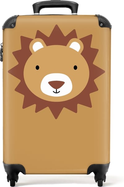 NoBoringSuitcases.com® Kinderkoffer - Leeuw - Bruin - Dieren - Jongens - Kind - Kindertrolley meisje - Jongenskoffer - Trolley kinderen - Hardcase koffer - Past binnen 55x40x20 cm en 55x35x25 cm - TSA slot - Handbagagekoffer - Reiskoffer kind