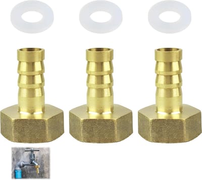SnelShoppen - 3 Stuks Slangconnector Messing G1/2 Vrouwelijk Draad met 10mm Bar Adapter en 3 Transparante Siliconen Seals voor Water, Lucht, Olie, Gas