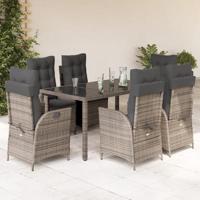 vidaXL - 7-delige - Tuinset - met - kussens - poly - rattan - grijs