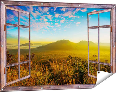 Gards Tuinposter Doorkijk Bergen met Mist in Thailand - 120x80 cm - Tuindoek - Tuindecoratie - Wanddecoratie buiten - Tuinschilderij
