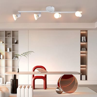 NETTLIFE Opbouwspot - 4-lichts - GU10 Fitting - wit - Metaal - draaibar Plafondspot - L 60cm - Vintage Plafondlamp - voor Slaapkamer | Hal | Woonkamer | Keuken - Zonder Lichtborn