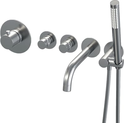 Brauer Chrome Edition thermostatische inbouw regendouche SET 11 met 20 cm douchekop en plafondarm en 3-standen handdouche en doucheslang en wandaansluitbocht chroom