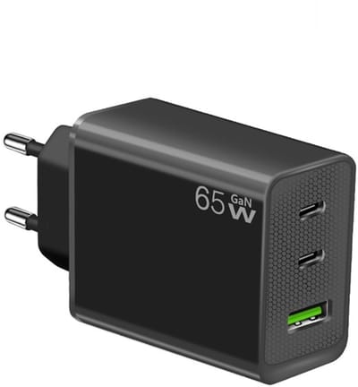65W GaN 2X USB-C + USB-A Snellader - PD Laptop Adapter Oplader - geschikt voor laptop, telefoons, tablets etc. - zwart