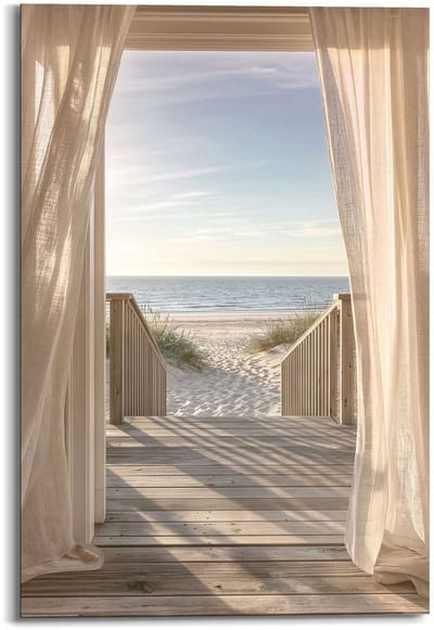 Schilderij Strandpad naar zee - 90 x 60 - Hout - REINDERS