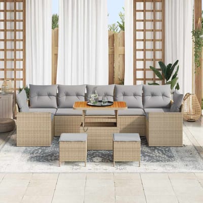 vidaXL - Tuinbank - Set - 10 - st - 9-Aantal - zitplaatsen - Beige - Poly - rattan