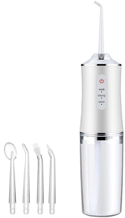 Monddouche - Water flosser - Elektrische waterflosser draadloos- Draagbare waterflosser - Tandsteen Verwijderaar - 3 Standen - 4 Opzetstukken - Lange batterijduur - Tandenreiniging en mondverzorging - Unisex - Cadeau voor dames - Wit