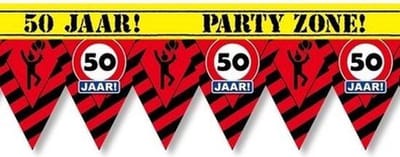 50 jaar party tape/markeerlint waarschuwing 12 meter - Verjaardag afzetlinten/markeerlinten feestartikelen